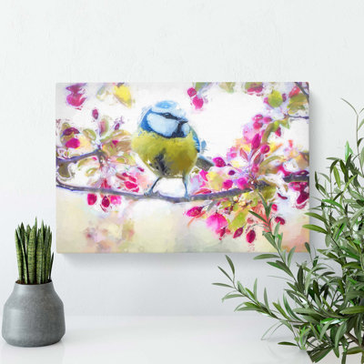 Blue Tit Bird in Spring - Wrapped Canvas
