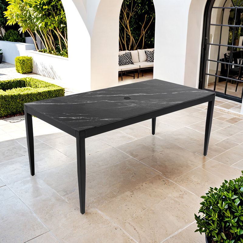 Jamari Patio Dining Table with Sintered Stone Top & Umbrella Hole, Black