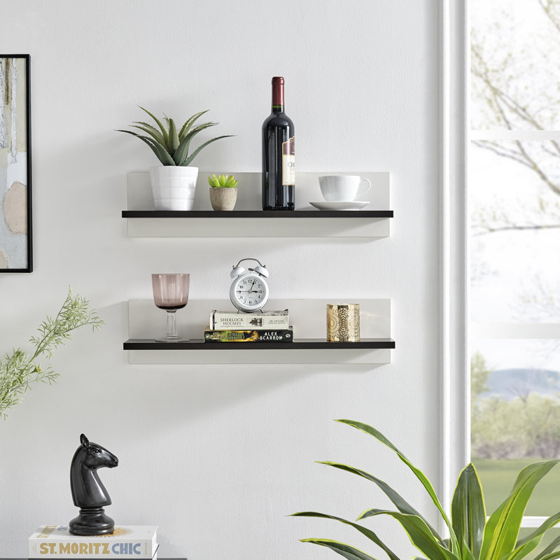 Tilden 2 Piece Picture Ledge Wall Shelf, White/Dark Walnut