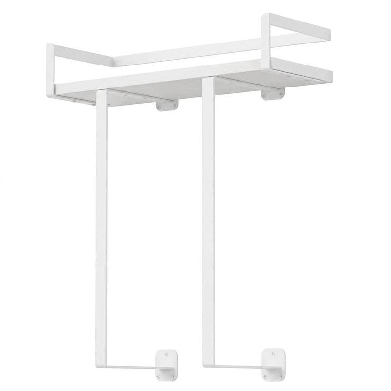 Porte-serviettes mural blanc avec tablette en bois pour salle de bain, VR et camping