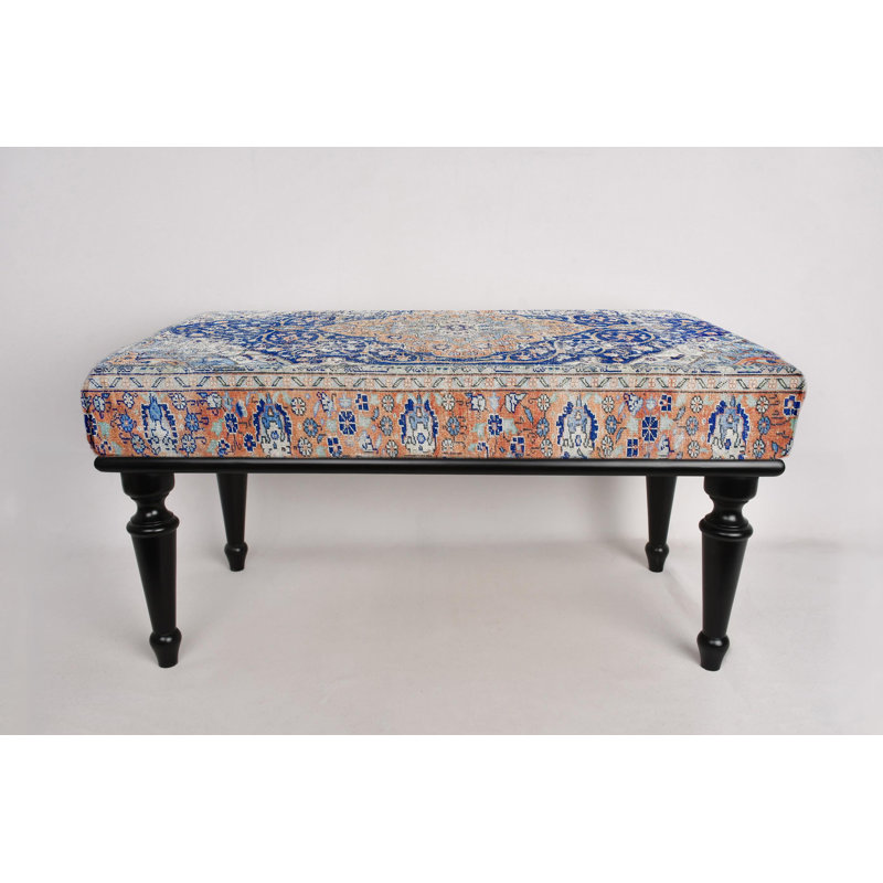 Cotton Upholstered Bench, Black, 45cm H x 120cm W x 45cm D