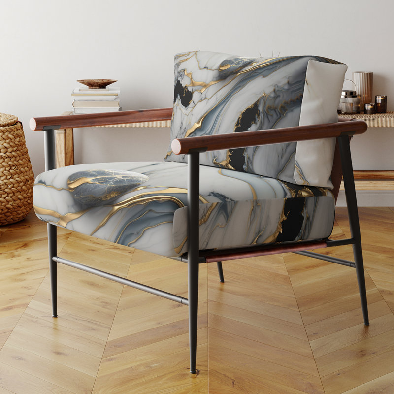 Dau - Upholstered Abstract Marble Accent Arm Chair, Gold