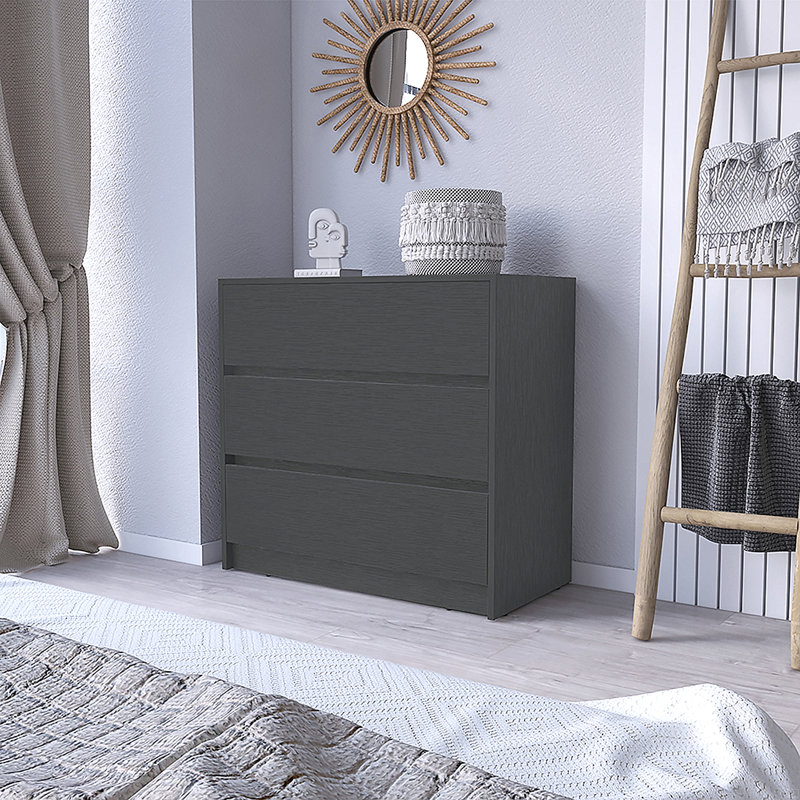 Commode Maldus, trois tiroirs, Noir