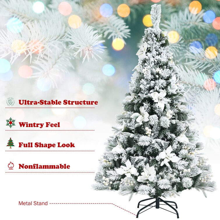 Snow Flocked Christmas Tree, 7ft Artificial Christmas Tree with Lush 1100 Branch Tips, Premium Hinged Full PVC Snow Flocked Xmas Tree for Outdoor