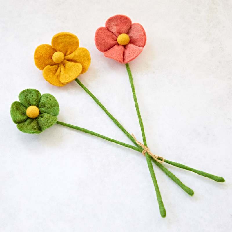 Handmade felt flowers pack of 3