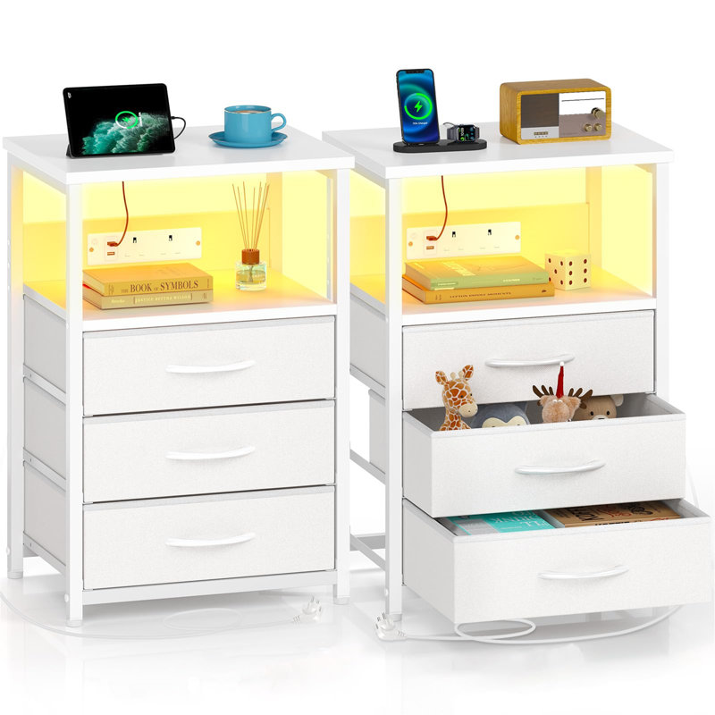 40cm W Metal Bedside Table, White