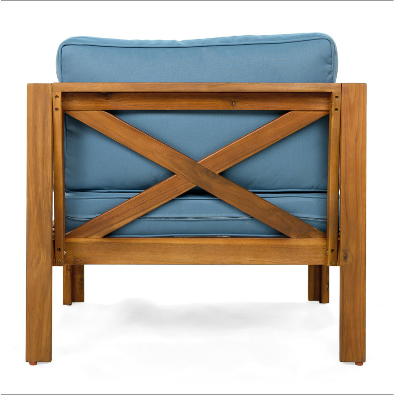 Fauteuils club d'extérieur en bois d'acacia avec coussins (ensemble de 2) - Chaises de conversation résistantes aux intempéries pour patio / jardin