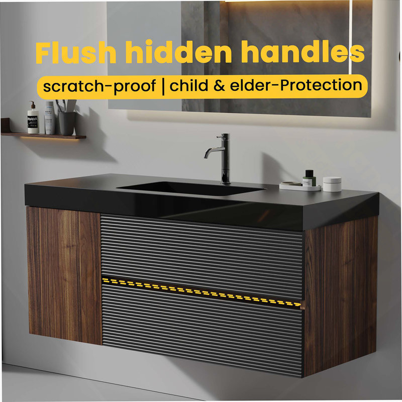 Meuble-lavabo de salle de bain avec tiroirs et une porte, meuble-lavabo mural pour salle de bain
