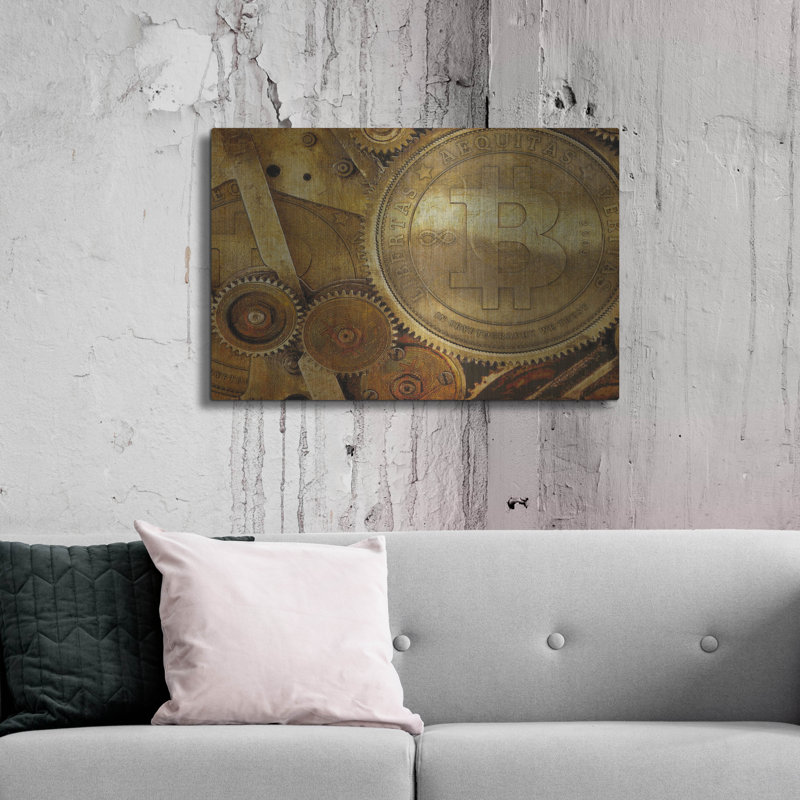 «Grunge Bitcoin One» par Steve Hunziker OOB, H 24 po x l 36 po