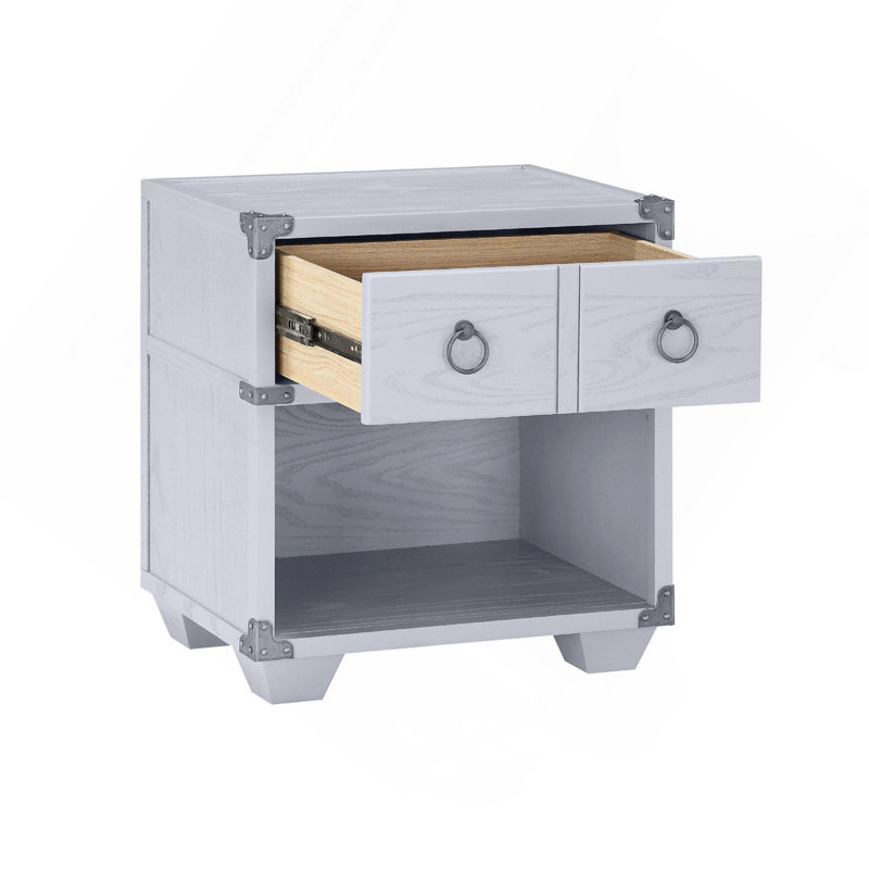 Table de chevet 1 tiroir avec un compartiment ouvert au fini gris