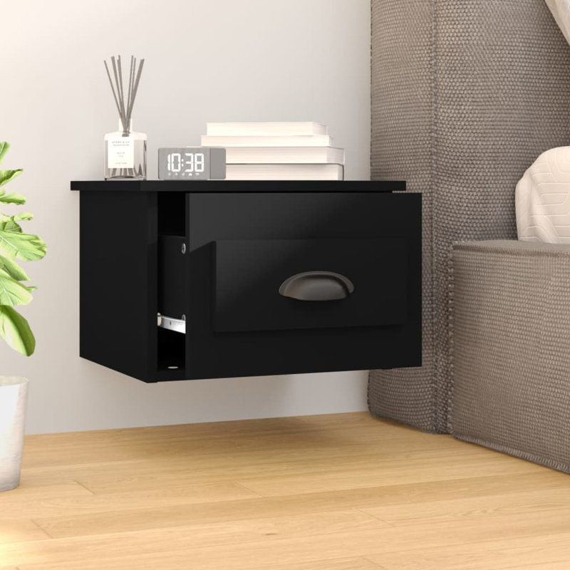 Lurette 41.5cm W Solid + Manufactured Wood Bedside Table, Black, Individual