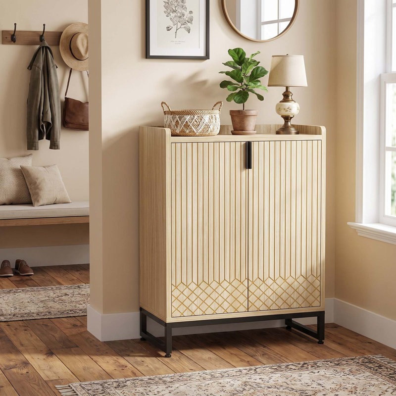 Armoire à chaussures moderne avec portes, étagère à chaussures étroite avec cadre en métal, pour vestibule, couloir, salon, pouvant contenir 25 paires