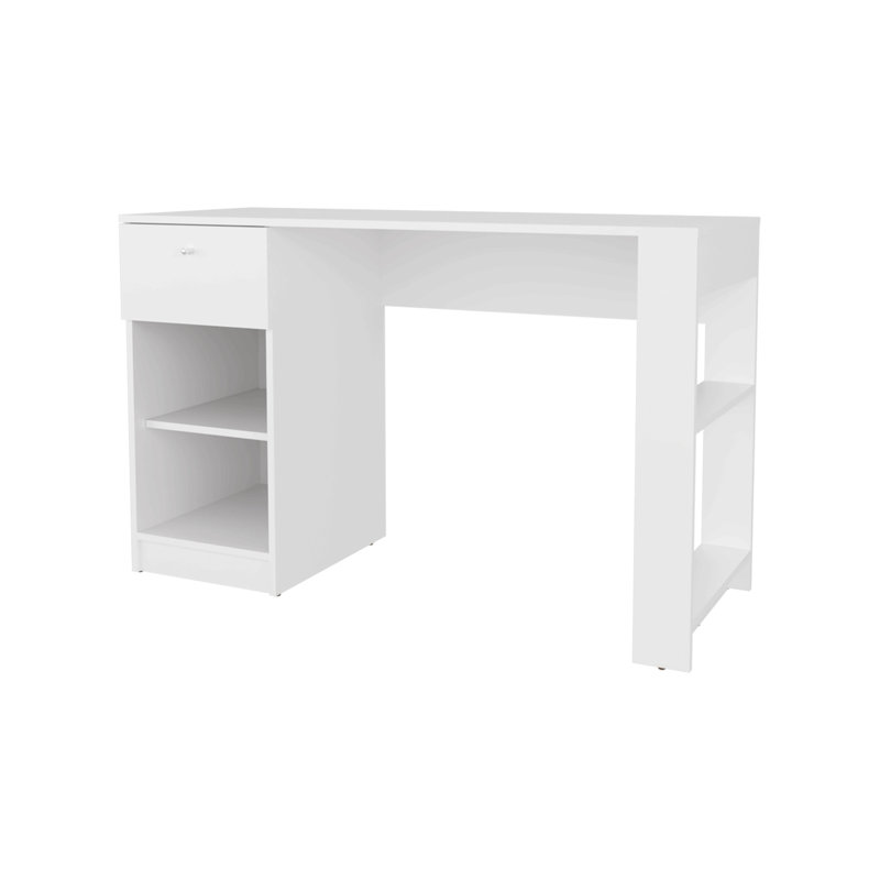 Bureau d'ordinateur avec tiroir et rangement ouvert, Blanc