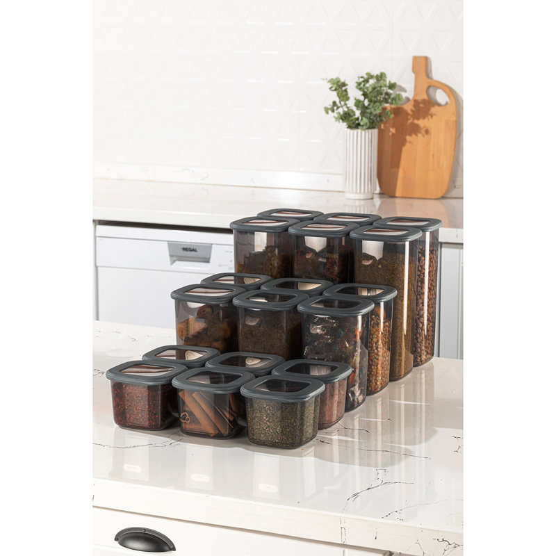 Ensemble de 18 boîtes de rangement, couleur anthracite, 6 x 6 x 3,7 pouces (550 ml), 6 x 6 x 6,5 pouces (1200 ml), 6 x 6 x 9,6 pouces (1750 ml) | 100% plastique lavable au micro-ondes et au lave-vaisselle | Parfait pour organiser et désencombrer