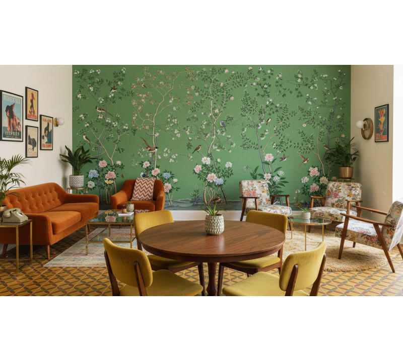 Papier peint floral nature oiseaux amovible, Non-Woven Nonpasted, 200"x120"