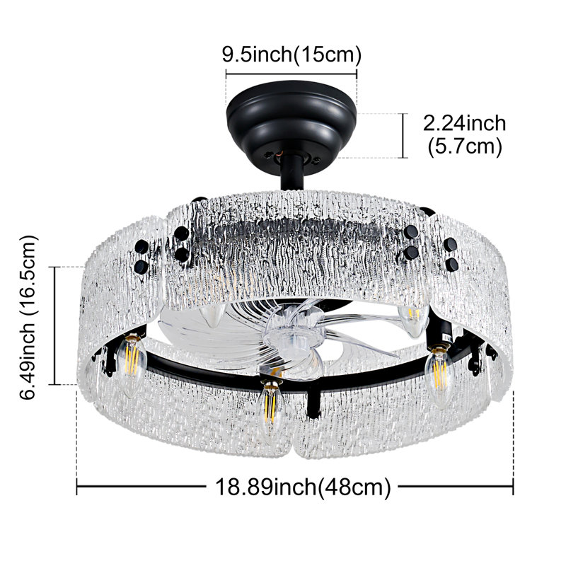 Lustre ventilateur de plafond texturé en acrylique avec télécommande