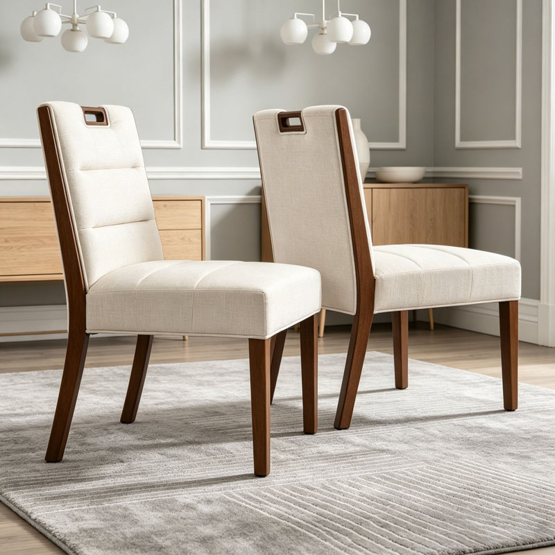 Ensemble de chaises de salle à manger rembourrées, Beige,Walnut