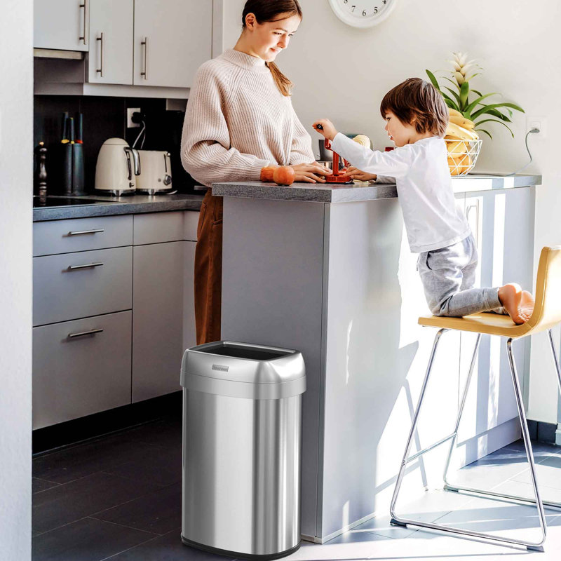 13 Gallon Stainless Steel Wheeled Open Top Trash Can
