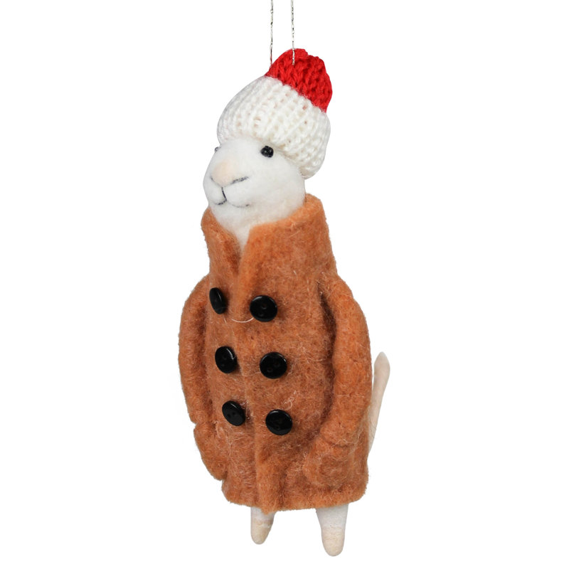 Ornement garçon souris avec manteau, feutre