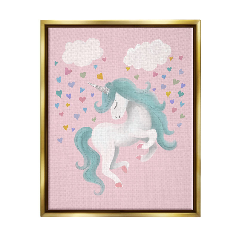 «Pink Pastel Unicorn Clouds» par Elizabeth Medley - impression, H 21 po x l 17 po x P 1,7 po, Cadre flottant métallique doré