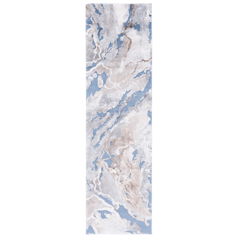 Tapis bleu / beige Amelia-Rae, Tapis de couloir 2 pi 2 po x 7 pi 9 po