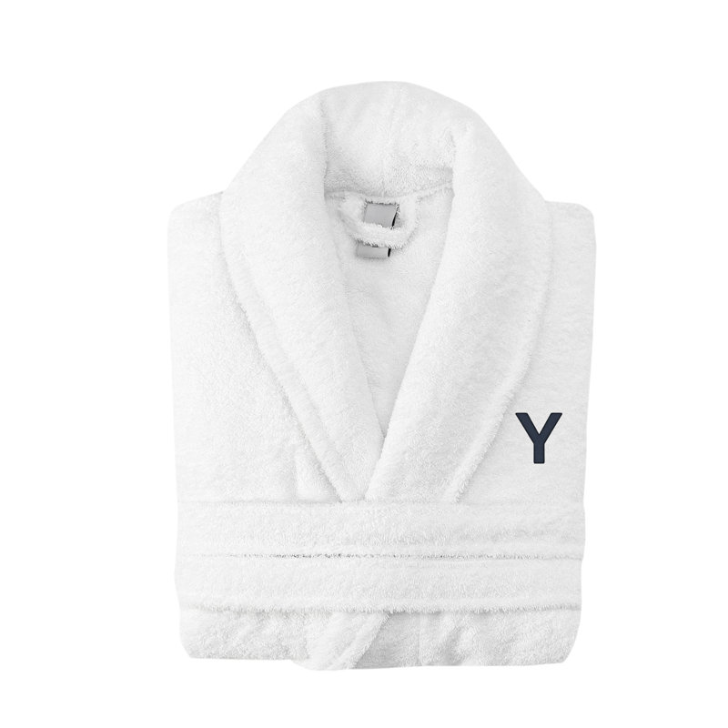 Peignoir monogramme en coton turc châle, Y, Blanc