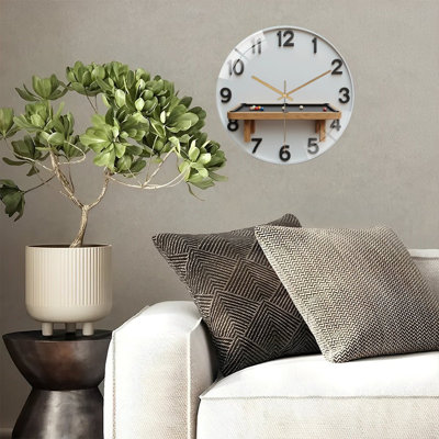 Wall Clock with Unique Billiard Table Design Art - 12'' Modern Glass Wall Clock
