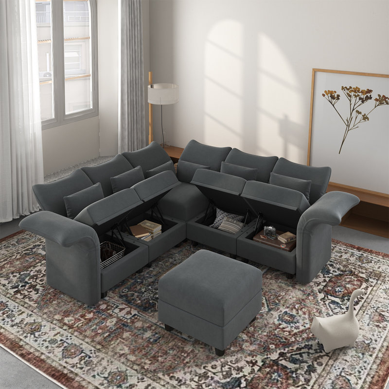 Canapé modulaire rembourré 6 pièces Ozawkie, Velours gris
