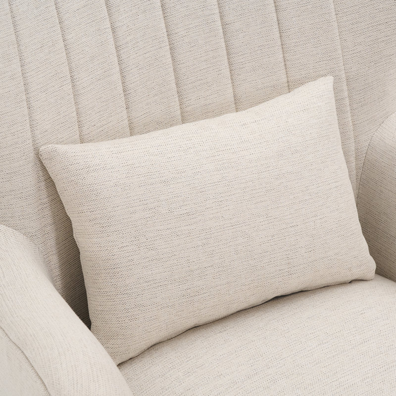 Upholstered With Footstool Wingback Chair, Linen, Almond Beige Linen