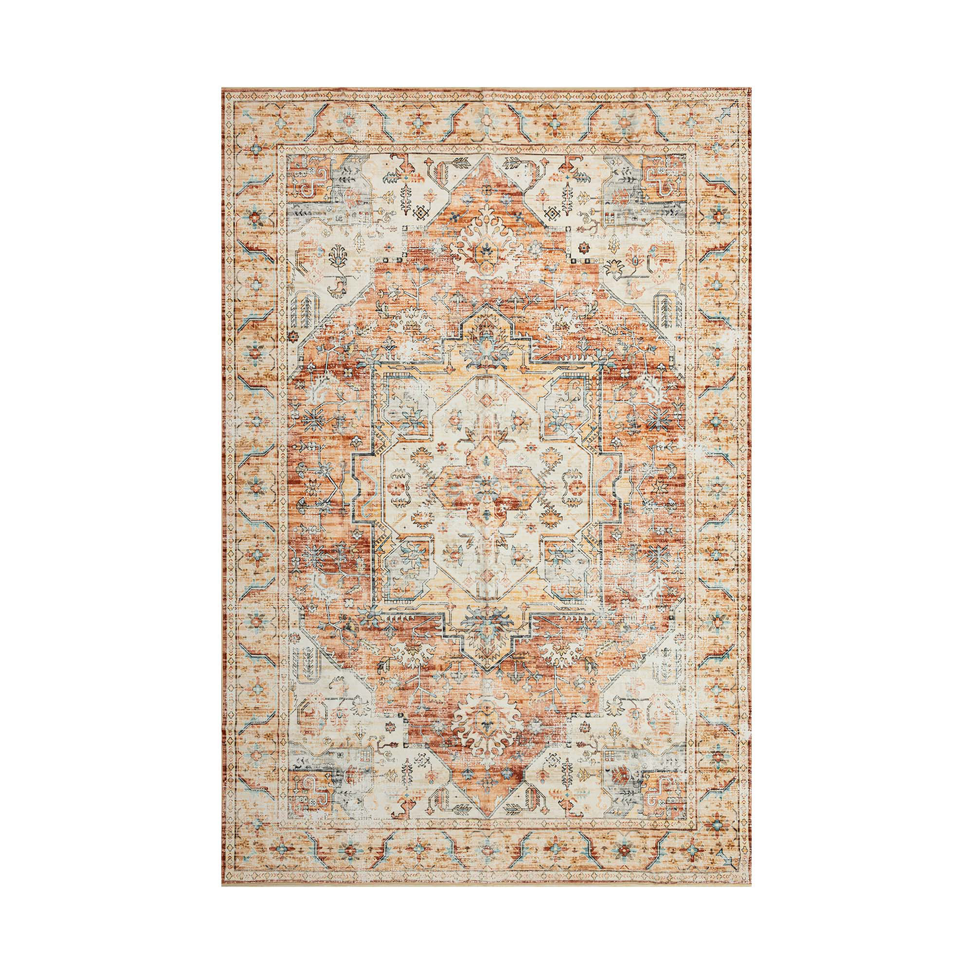 Bungalow Rose Orange Symmetrical Pattern Vintage Living Room Pearl Pile ...