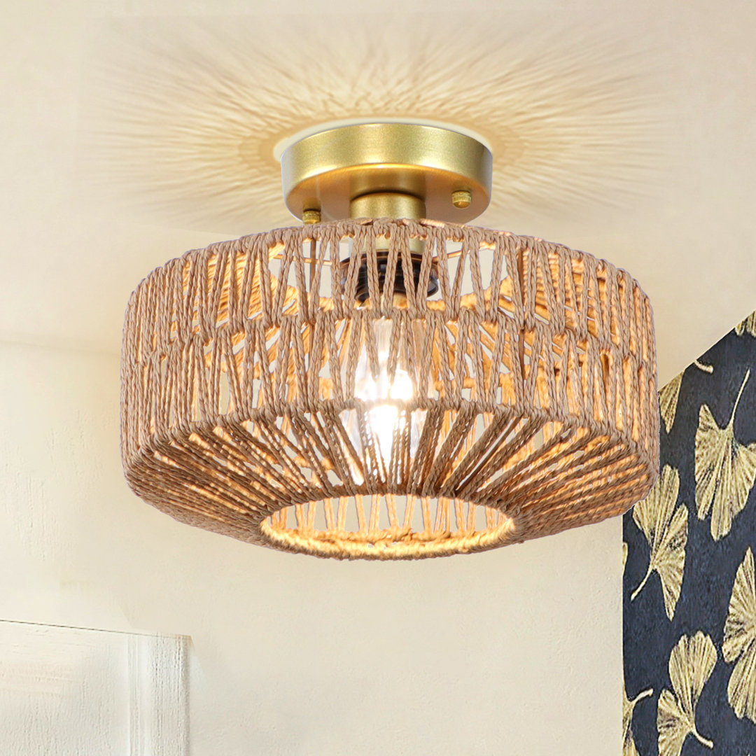 Clouden 12 in. Bohemian Rattan Semi Flush Mount Bay Isle Home™ Shade 