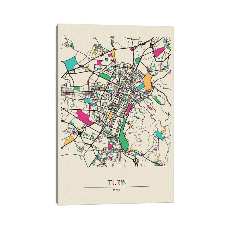 Carte de Turin, Italie par - Toile tendue, H 26 po x l 18 po x 1,5 po