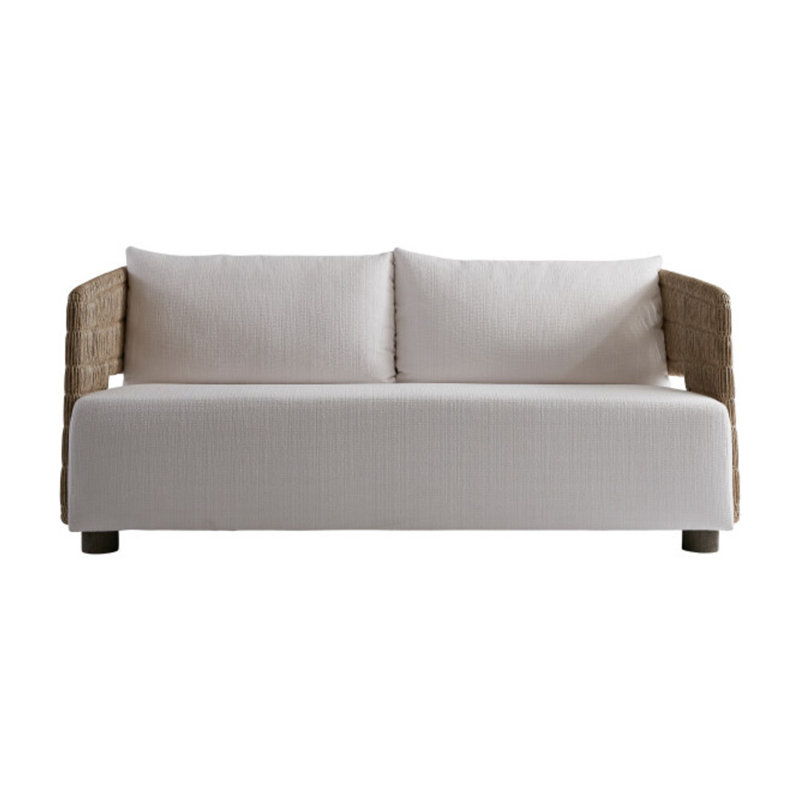 Maldives Outdoor Teak Loveseat, Cream Outdoor Poly 6070-002