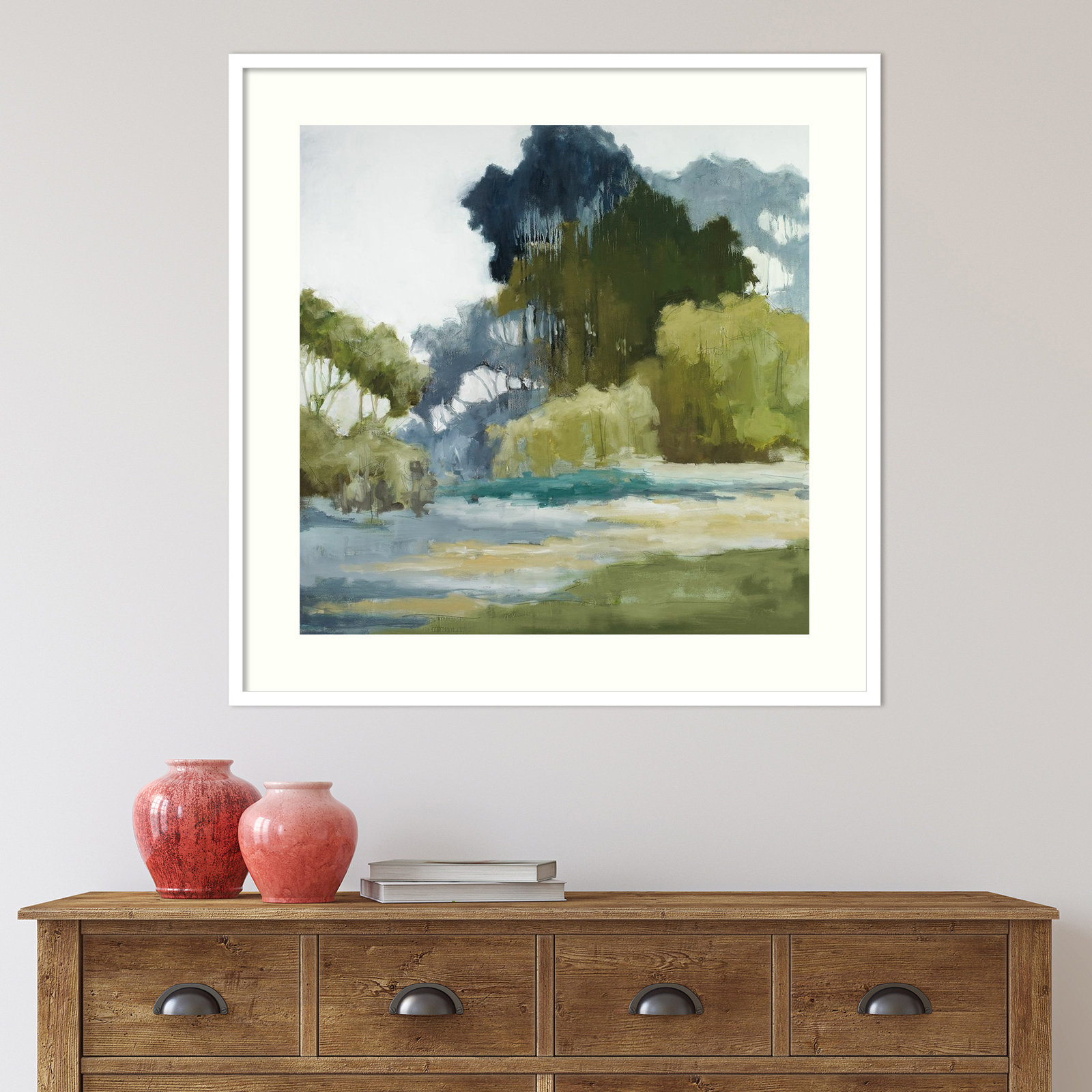 Bean Fileds Tall Trees by Jacqueline Ellens, 41" H x 41" W, White Framed Paper