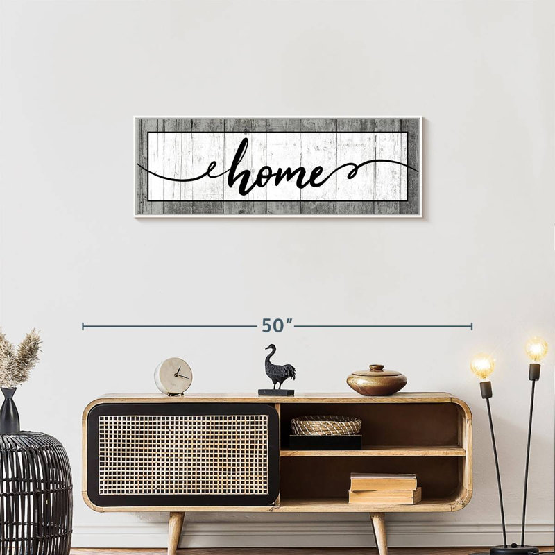 Plaque murale typographique en bois, Cadre flottant blanc, 37 po x 13 po
