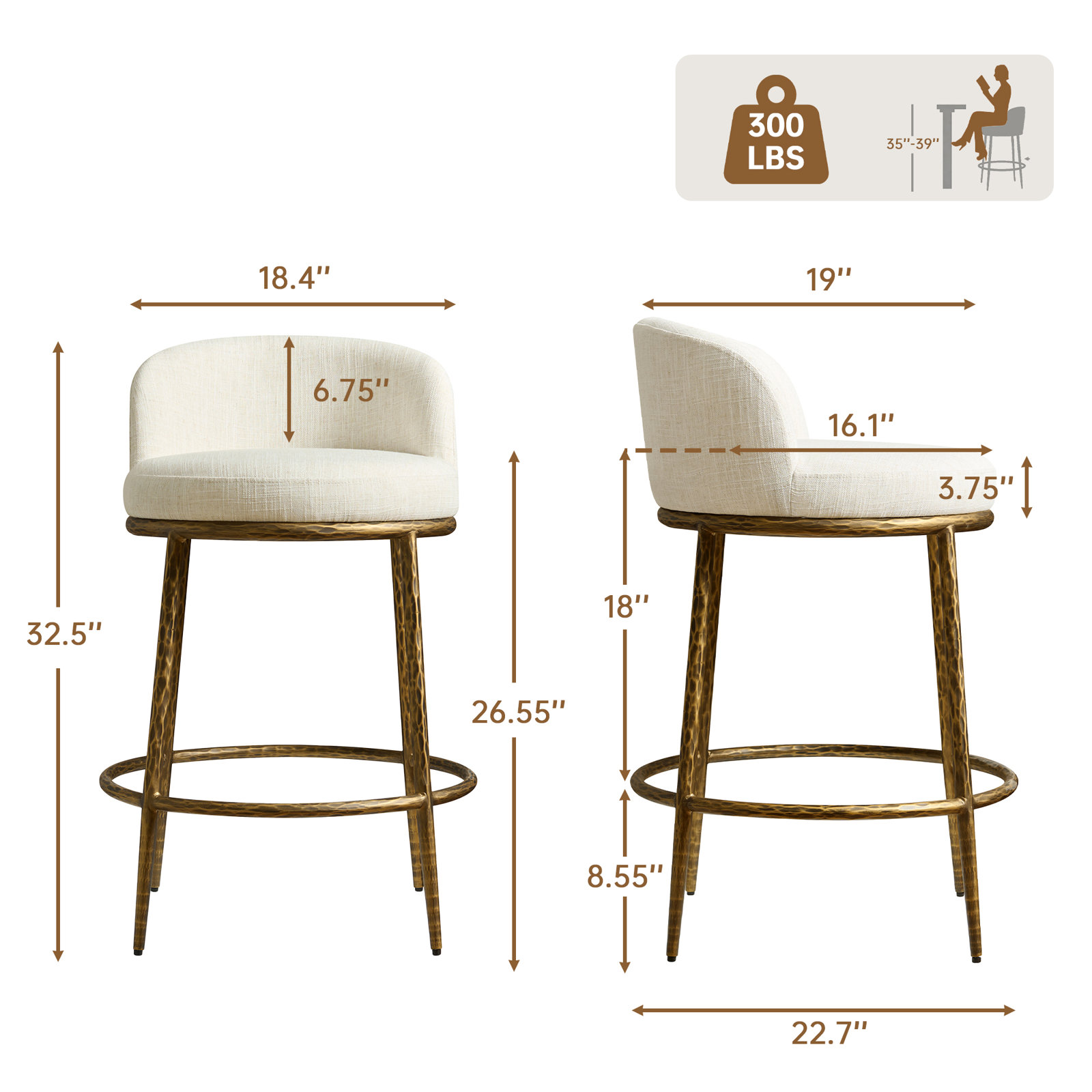 Gelder 27" Bar Stool, Gold Hammered