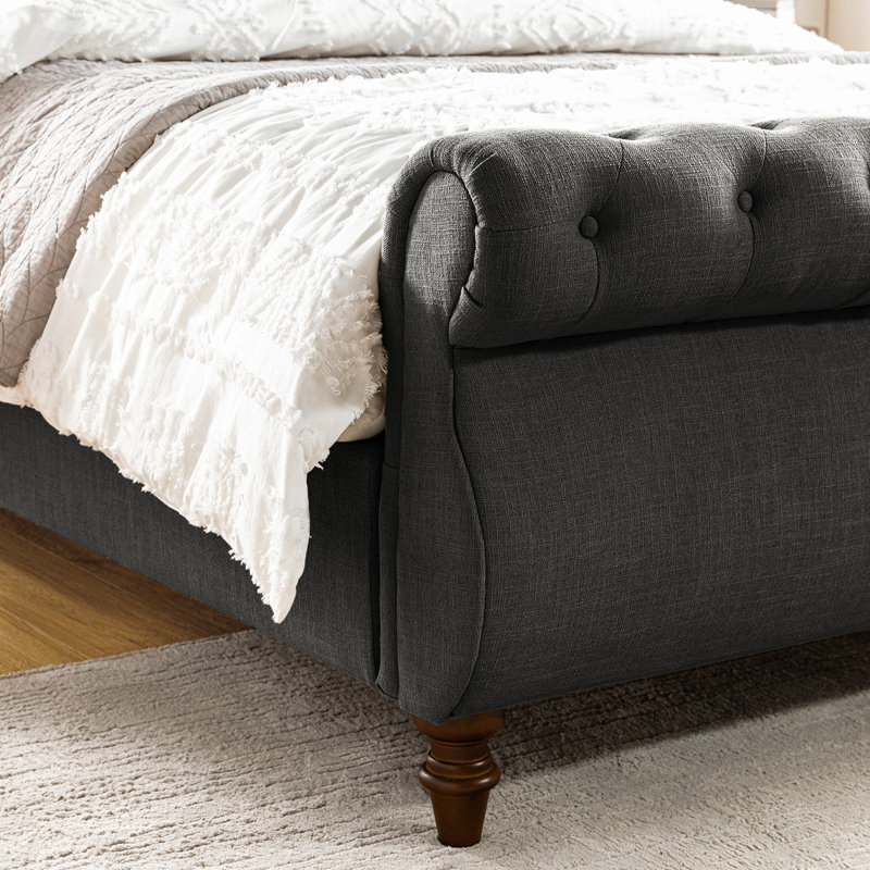 Lit plateforme tapissier Eldredge, Grand, Gris anthracite