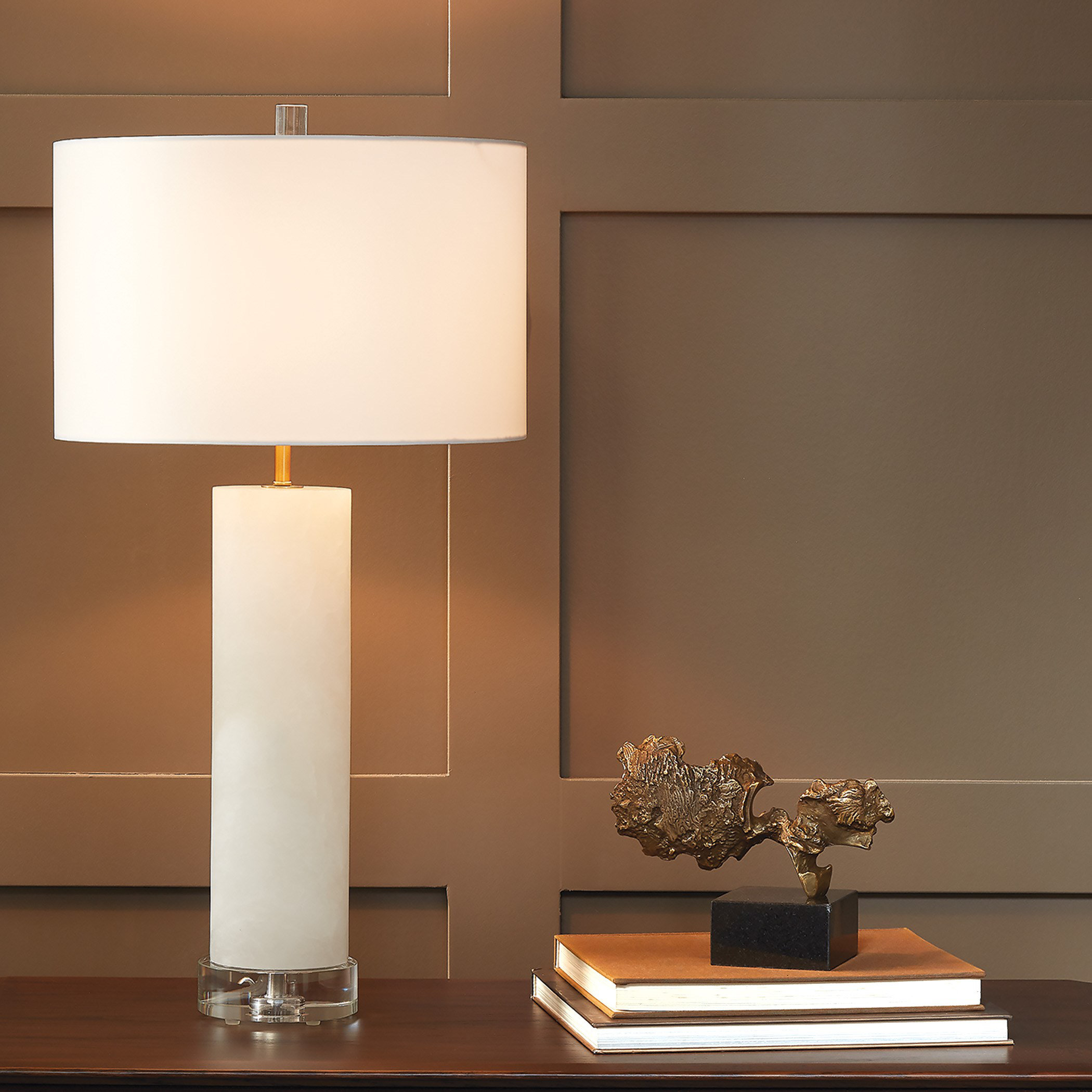 Global Views Alabaster Cylinder Table Lamp-Brass - Wayfair Canada