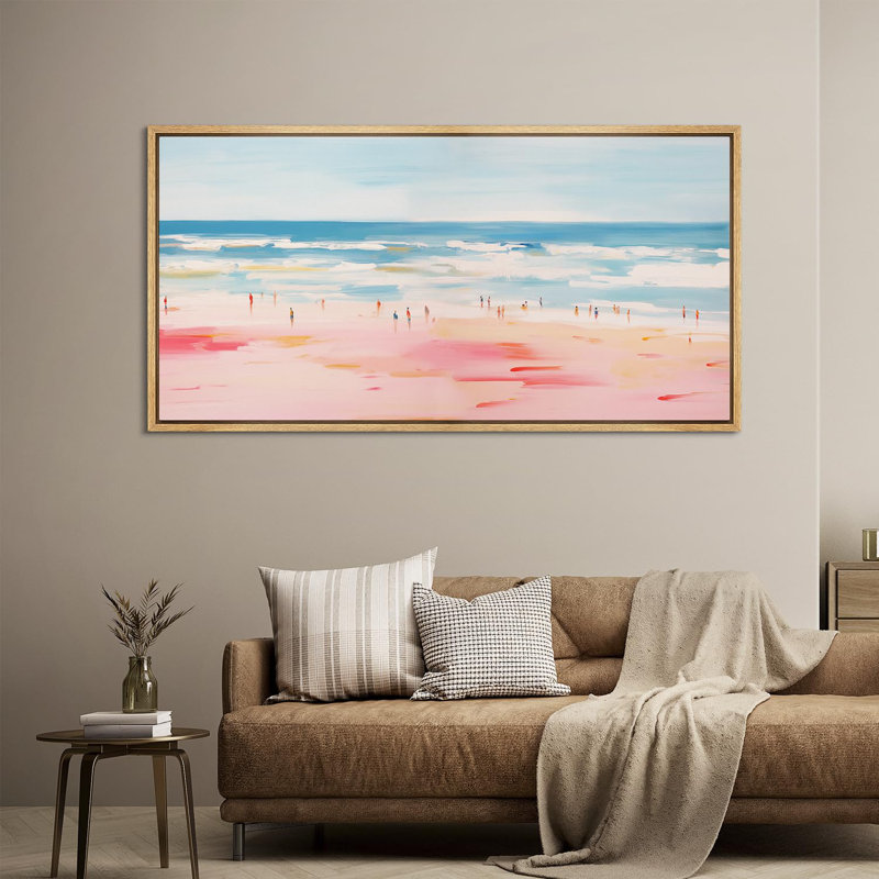 Coastal Beach Dreamy Pink Beach Bliss Seashore Coastal Ocean Waves, H 30 po x l 60 po, Naturel