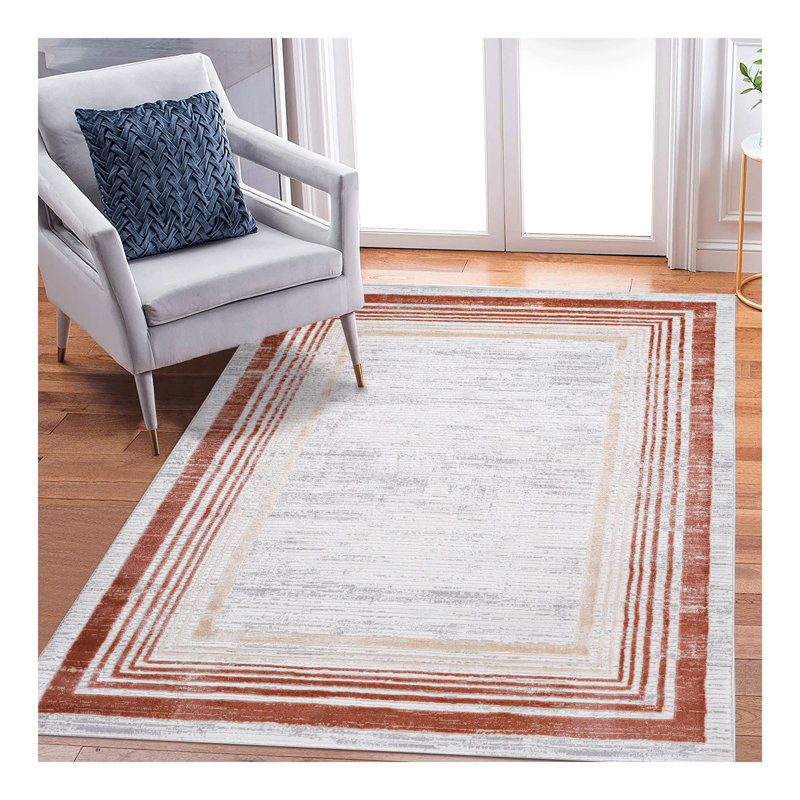 Collection Brown/Bordered Non-Shedding Living Room Bedroom Dining Home Office Stylish and Stain Resistant Area Rug