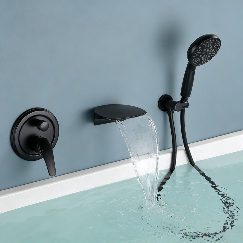 Robinet de baignoire mural avec pomme de douche à main Topcraft, Noir mat
