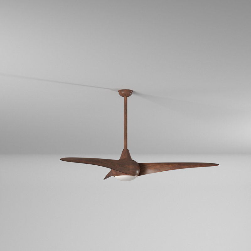 52" Wave 3 - Blade LED Propeller Ceiling Fan with Remote Control and Light Kit Included, Distressed Koa