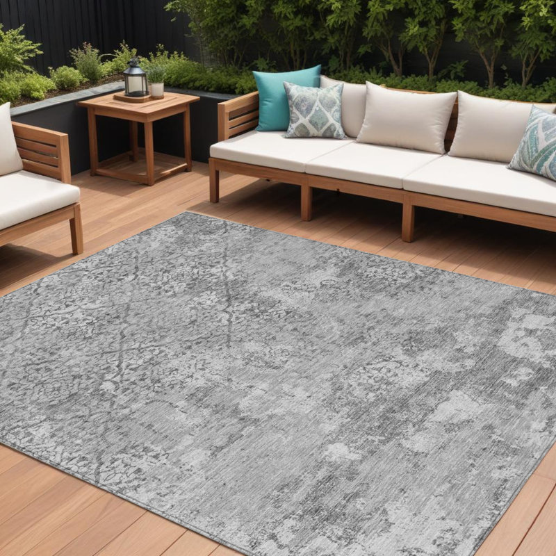 Tapis extérieur lavable floral anthracite 9 pi x 12 pi