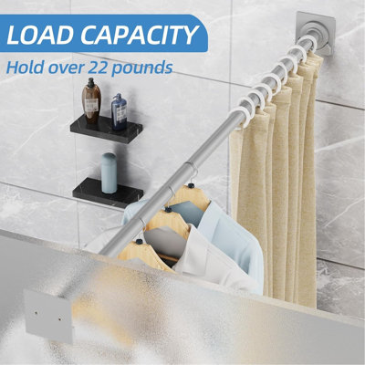 Tringle à rideau de douche à tension de ressort réglable - Acier inoxydable de 1 pouce de diamètre, sans perçage, s'étend de 32 à 80 pouces, antidérapant avec supports (1 paquet)