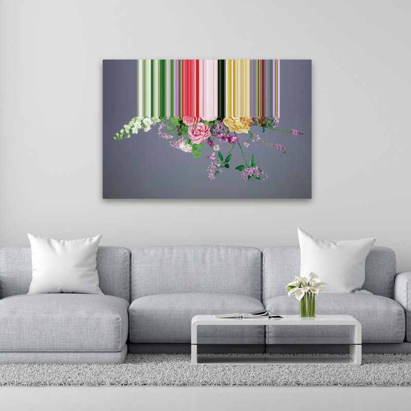 «Blossoms And Symmetry» - Art contemporain moderne de style campagnard à effet floral, H 40 po x l 60 po