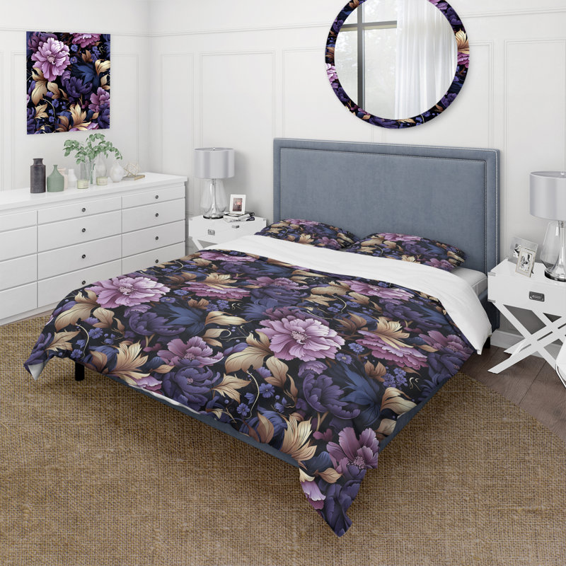 Ensemble de housse de couette à motif floral Darked Dreams Moody, Housse de couette pour grand lit et 2 taies décor