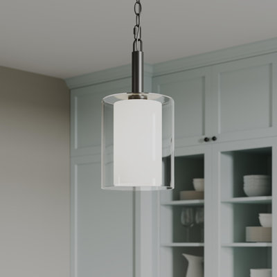 Mack 1-Light Matte Black Pendant with Layered Glass Shade