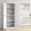 Armoire de cuisine autoportante 72,5 po à 4 portes avec rangement en grain de bois blanc et tablettes réglables