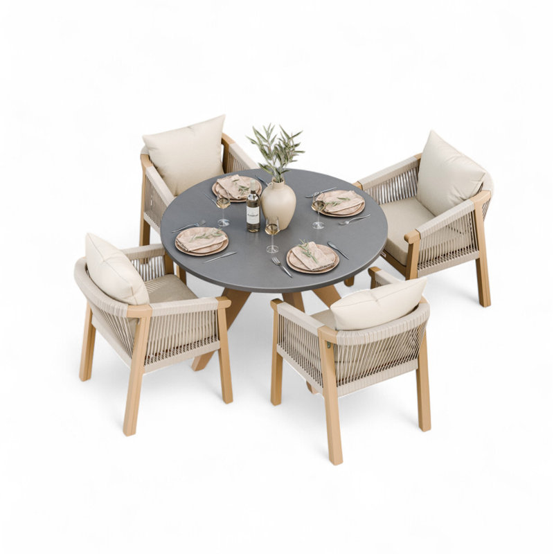 Luna 120cm Round concrete table with 4 Roma Dining Chairs