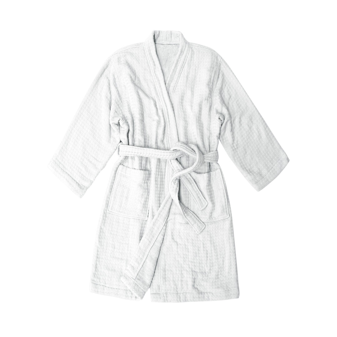 Cotton Waffle Mid-Calf Bathrobe with Pockets Uchino